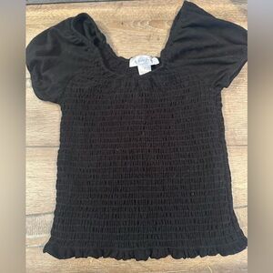 WHITE FAWN Black smoked cropped shirt with puffy short sleeves